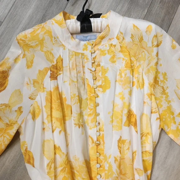 Antonio Melani mini dress 12 yellow floral cotton voile Brynn bohochic new $199 - Picture 6 of 14
